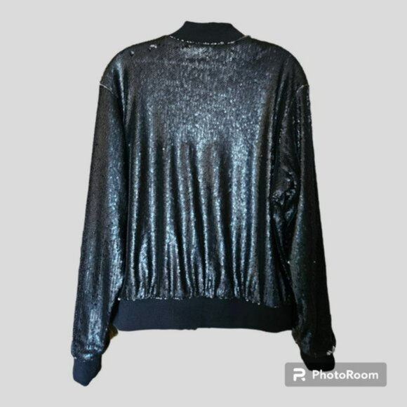 Rue+ Black Sequin Bomber Jacket size 1X EUC - Picture 6 of 13